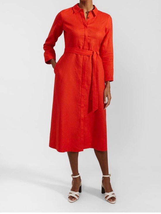 Hobbs London Dresses & Skirts - Hobbs London Preppy Linen Red Classic Minimalist Button Down Shirt Dress Size 2